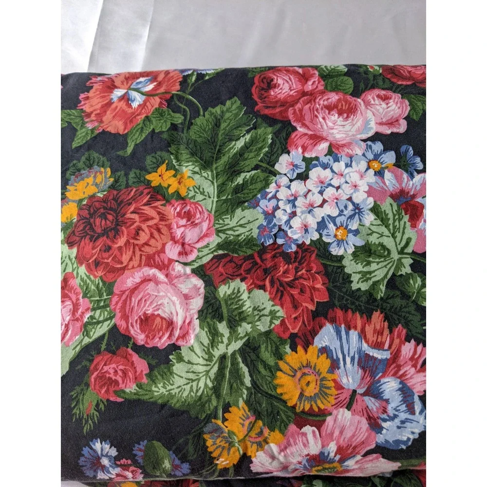 Vintage Ralph Lauren Isadora Cossette Black Floral Queen Fitted Sheet USA Made